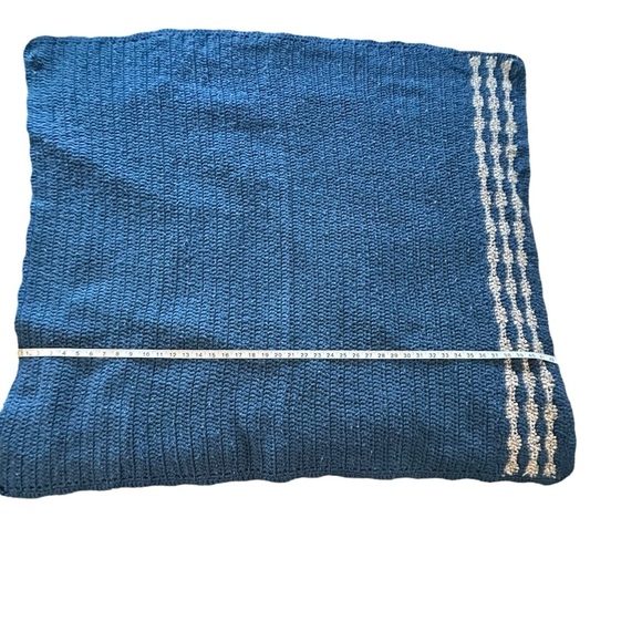Blue tan stripes handmade crochet blanket 40x42" - Picture 6 of 6